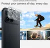 A product image showcasing a phone camera lens protector with lifestyle shots of people using phones and skateboarding. Náhled obrázku produktu