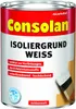 A can of Consolan Isoliergrund paint with a brush applying it to wood. Produktbild-Vorschau