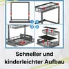 A collage of four images showing the assembly steps of a kitchen organizer. Produktbild-Vorschau
