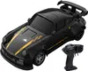 A black remote control drift car with yellow racing stripes and a remote control. Produktbild-Vorschau