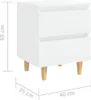 A white bedside table with wooden legs, shown with dimensions indicated by lines and text. Náhled obrázku produktu