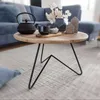Runder Couchtisch Akazie Massivholz Metall Rund 60x39,5x60cm mit heller Holzplatte und schwarzem Metallgestell. Voir les images du produit