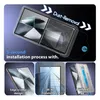 Collage of images showcasing a phone screen protector and its features. Produktbild-Vorschau