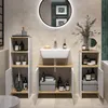 A modern bathroom vanity set with a sink, two side cabinets, and a wall-mounted mirror. Náhľad obrázku produktu