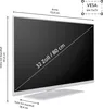 A diagram showing the dimensions of a television, including its width, height, depth, screen size, and VESA mount compatibility. Produktbild-Vorschau