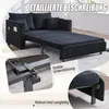 A dark grey sofa bed is shown in a room, with close-ups of its frame and cushioning. Produktbild-Vorschau