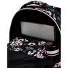 Close-up view of the inside of a backpack, showing a laptop, a water bottle, and a floral-patterned fabric lining. Produktbild-Vorschau