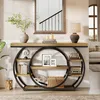 A console table with circular shelving is displayed in a well-lit entryway or living room, decorated with various items. Anteprima dell’immagine prodotto