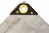 Close-up of a corner of a gray tarp with a black reinforced corner grommet. Produktbild-Vorschau