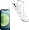 A clear phone case and screen protectors are shown against a white background. Produktbild-Vorschau