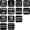 A collage of black squares with white and silver text and icons, highlighting product features. Náhľad obrázku produktu