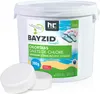 A white bucket of chlorine tablets for a swimming pool, with two tablets in the foreground. Produktbild-Vorschau