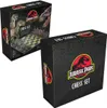 Two boxes of Jurassic Park themed chess sets are shown, one in the foreground and one in the background. Podgląd zdjęcia produktu