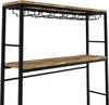 A close-up view of a wine rack with a wooden shelf and metal frame. Podgląd zdjęcia produktu