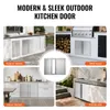A collage of images showing different outdoor and indoor kitchen setups featuring stainless steel doors and cabinets. Voir les images du produit