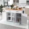 A white kitchen island with a wooden countertop is shown in a kitchen setting. Podgląd zdjęcia produktu