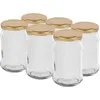 Six clear glass jars with gold screw-on lids are arranged in two rows on a white background. Produktbild-Vorschau