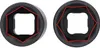 Two black metal sockets with red hexagonal outlines are shown side-by-side against a white background. Produktbild-Vorschau