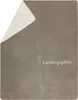 A folded blanket with a corner lifted, revealing a different color underneath. Text is present on the blanket. Produktbild-Vorschau