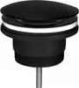 A black drain stopper with a white ring and a threaded metal rod extending from the bottom, shown against a white background. Anteprima dell’immagine prodotto
