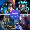 A collage of four images showcasing a gaming chair in different scenarios, including a woman using it, a baby in it, and people gaming. Produktbild-Vorschau