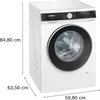 A white Siemens washing machine with dimensions indicated by lines and text. Produktbild-Vorschau