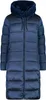 A studio shot of a blue puffer coat.