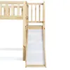 A close-up view of a wooden loft bed with a slide attached. Náhled obrázku produktu