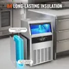 A commercial ice maker is shown in a kitchen setting, with a diagram illustrating its insulation. Produktbild-Vorschau
