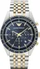 A close-up studio shot of a men's Emporio Armani watch with a blue dial and gold and silver band. Produktbild-Vorschau