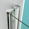 Close-up of a shower door hinge and glass edge. Produktbild-Vorschau