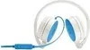 A pair of white and blue headphones on a white background. Produktbild-Vorschau
