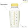 A clear, professional shot of a Medela milk bottle filled with milk, with labels pointing out its features. Produktbild-Vorschau