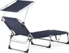 A navy blue folding lounge chair with a sun canopy, shown against a white background. Náhled obrázku produktu