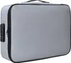 A gray fireproof document bag with a black combination lock on the left side. Voir les images du produit