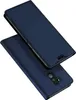 A dark blue flip cover case for a smartphone is shown from a diagonal angle against a white background. Produktbild-Vorschau