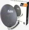 A satellite dish and its packaging are displayed against a white background. Produktbild-Vorschau