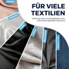 A collage of different fabric textures with text labels indicating textile types and usage instructions. Produktbild-Vorschau