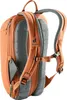 Close-up view of the back of an orange backpack, showing straps and a side pocket with a phone. Produktbild-Vorschau