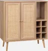A wooden cabinet with rattan doors and wine bottle storage. Anteprima dell’immagine prodotto