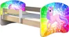 A child's bed with unicorn and rainbow graphics. Produktbild-Vorschau