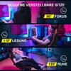 A collage of three images showing a gaming chair in different reclining positions, with text overlays indicating different uses and angles. Produktbild-Vorschau