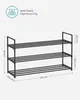 A diagram of a black shoe rack with dimensions and weight capacity indicated. Anteprima dell’immagine prodotto