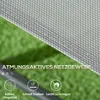 Close-up of a grey mesh fabric with green grass in the background, featuring text and icons highlighting product features. Náhľad obrázku produktu