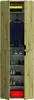 A tall, narrow wardrobe or storage unit with two doors, displaying clothing and shoes inside. Produktbild-Vorschau