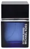 Rechteckige Flasche in Farbverlauf von Schwarz zu Blau mit vertikalem Markenaufdruck „Michael Kors Extreme Speed“ in Weiß. Produktbild-Vorschau