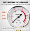 A close-up of a pressure gauge with text overlays highlighting its features and a note about its usage. Anteprima dell’immagine prodotto