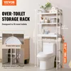 A white over-toilet storage rack is shown next to a toilet, with dimensions and features highlighted. Anteprima dell’immagine prodotto