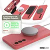 A product image showcasing a red phone case with magnetic accessories, including a phone stand and a magnetic charger. Produktbild-Vorschau