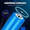 Close-up of a blue battery with charging graphics. Produktbild-Vorschau